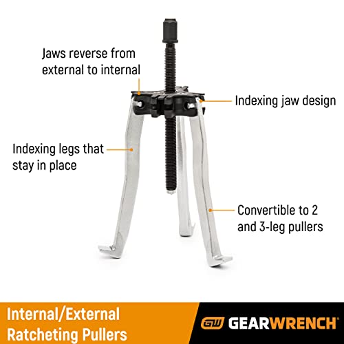 GEARWRENCH 2 or 3 Jaw InternalExternal Ratcheting Puller Set 2 and 5 Ton 3627 - Image 3
