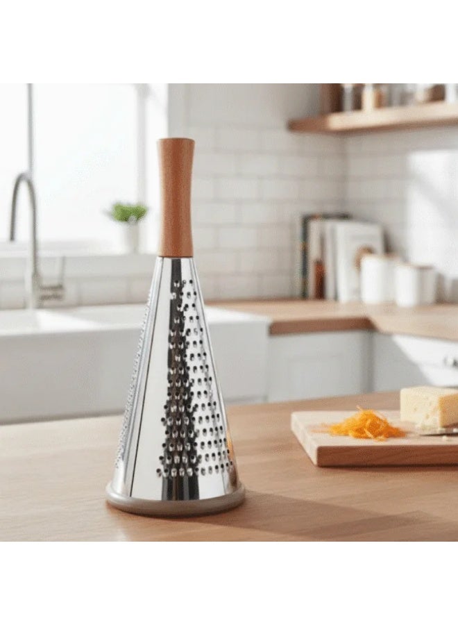 Danny Home Stainless Steel Cone Grater with Wooden Handle -3 Different Side - Image 2