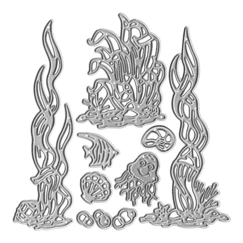 Metal Ocean Cutting Dies Embossing Stencil Seaweed Shell Jellyfish Coral Tropical Fish Die Cuts for Card Making Scrapbooking Paper Craft Album Stamps DIY Dcor