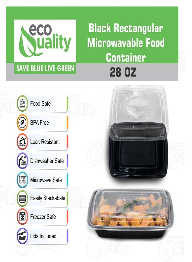EcoQuality Reusable 28 oz Food Storage 5 Pack Containers with Lids by EcoQuality - Rectangular BPA Free Freezer, Microwave & Dishwasher Safe - Airtight & Watertight Stackable, Lunch Meal Prep, To-Go, Bento Box - Image 2