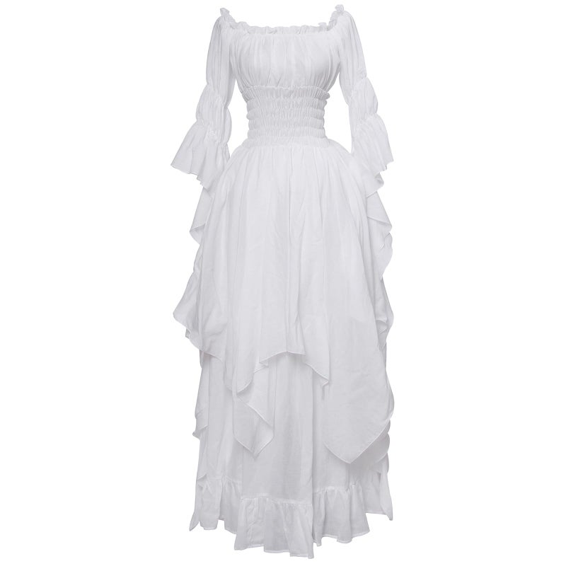 NSPSTT Victorian Dress Renaissance Costume Women Gothic Witch Dress Medieval Wedding Dress(S/M, White) - Image 1