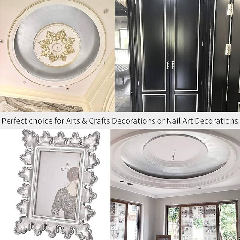 A.K GOLD LEAF AK Gold Leaf Sheets 100 Sheet 14 by 14cm Gilding A Silver Foil for Gilding Resin Art Decoration Crafting Paintings Arts Crafts Nail DecoFurniture Size 55 55 inches Silver - Image 5