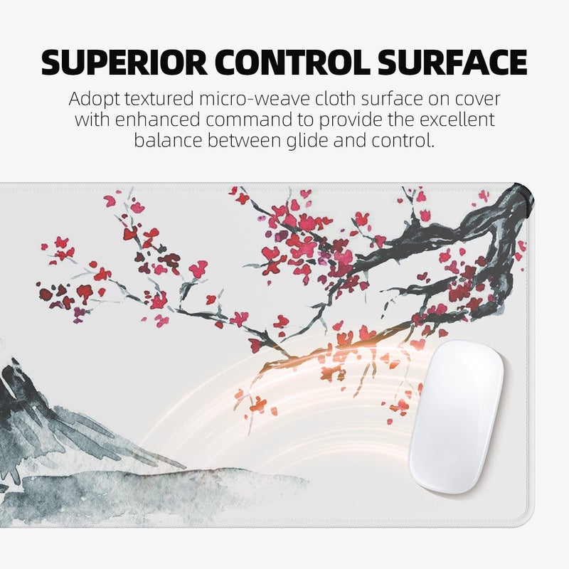 ETZ Japanese Cherry Blossom White Mouse Pad (31.5 × 11.8 × 0.12 inch) Extended Large Mouse Mat Desk Pad, Stitched Edges Mousepad,Non-Slip Rubber Base,Gaming Mouse Pad XL,Office & Home. - Image 4