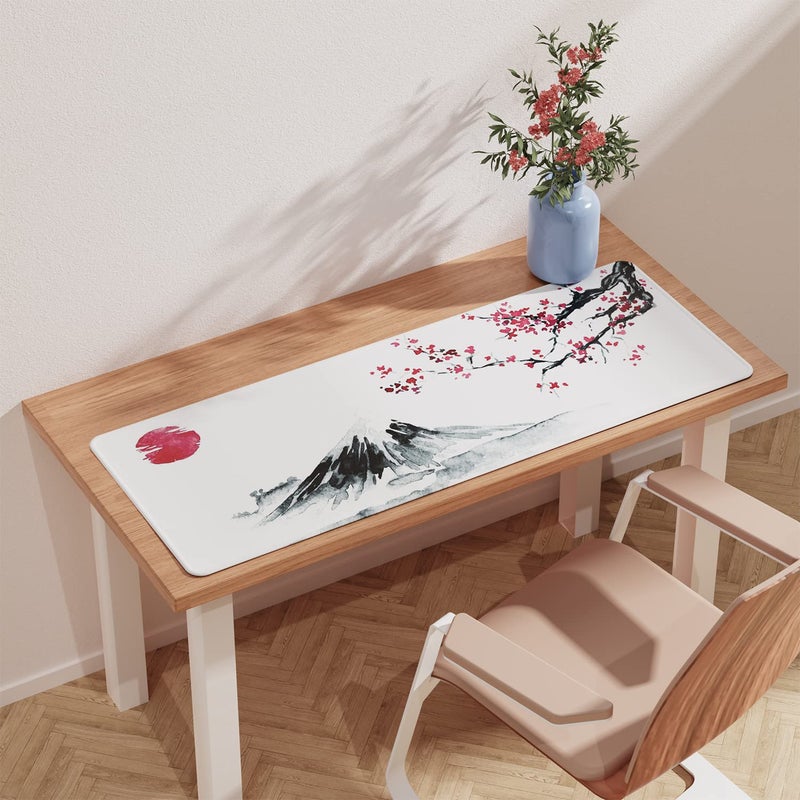 ETZ Japanese Cherry Blossom White Mouse Pad (31.5 × 11.8 × 0.12 inch) Extended Large Mouse Mat Desk Pad, Stitched Edges Mousepad,Non-Slip Rubber Base,Gaming Mouse Pad XL,Office & Home. - Image 3