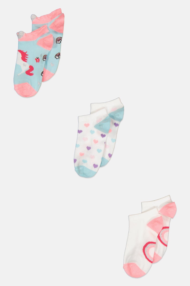 bebe Kids Girl 3 Pairs Ankle Socks, Multicolor - Image 1