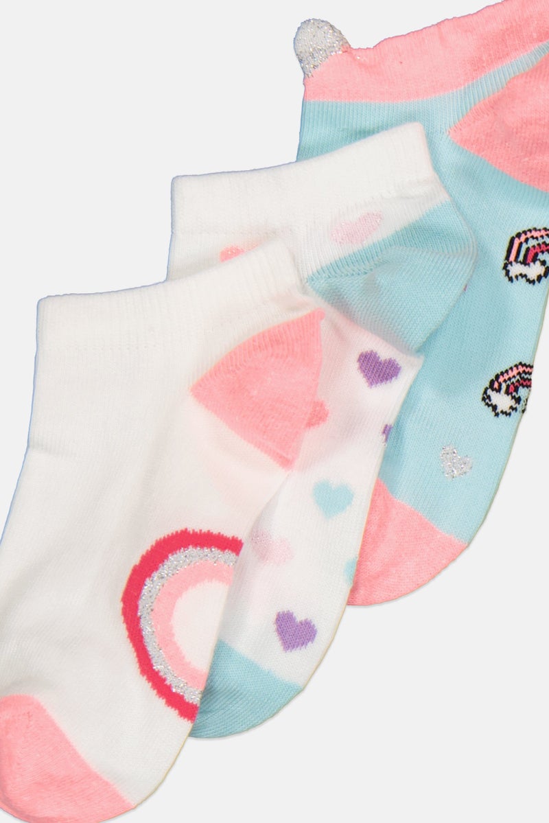 bebe Kids Girl 3 Pairs Ankle Socks, Multicolor - Image 2