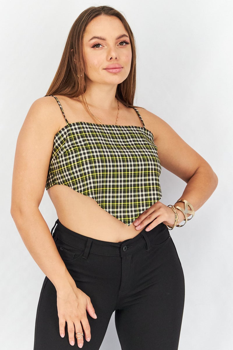 Collusion Women Squared Neck Sleeveless Gingham Crop Top, Multicolor - Image 1
