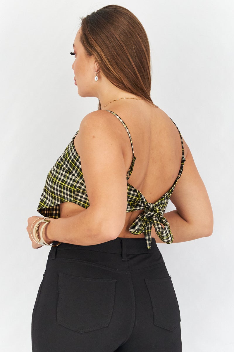 Collusion Women Squared Neck Sleeveless Gingham Crop Top, Multicolor - Image 4