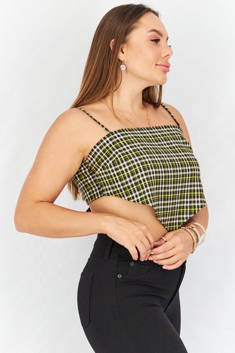 Collusion Women Squared Neck Sleeveless Gingham Crop Top, Multicolor - Image 2