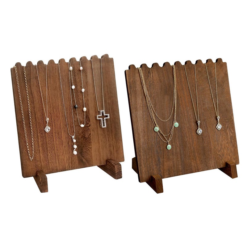 Ikee Design Set of 2 Wood Necklace Jewelry Display Stand for 8 Necklaces Necklace Display Holder Organizer Brown Color - Image 2