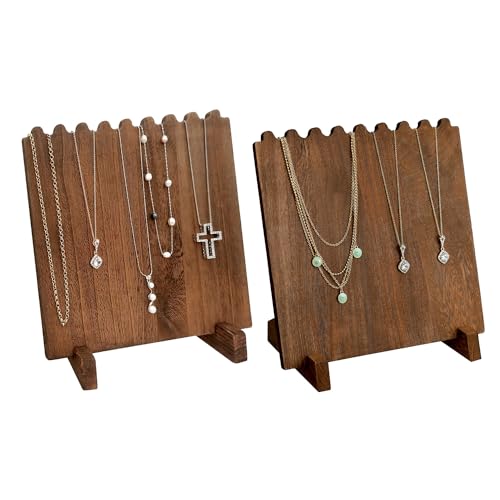 Ikee Design Set of 2 Wood Necklace Jewelry Display Stand for 8 Necklaces Necklace Display Holder Organizer Brown Color - Image 1