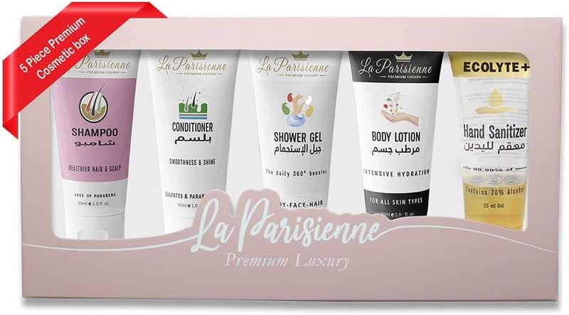 ECOLYTE+ Premium Luxury Travel Kit - 5-Piece Set with Shampoo, Conditioner, Shower Gel, Body Lotion & Hand Sanitizer - Image 1