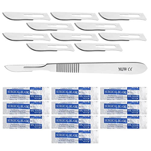 MJW Scalpel Handle no.3 with 10 pcs Scalpel Cutting Edge # 10 Perfect for Hobby Arts, Crafts, and Grafting Tool Performance Handle Craft Scalpel - Image 1