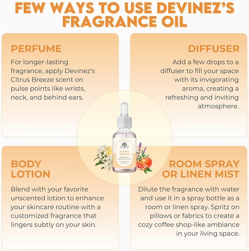 Devinez Citrus Breeze Fragrance Oil - (30ml), for Aromatherapy, Diffusers, DIY Candles, Air Fresheners, DIY soap-Making (IFRA Certifed) - Image 5