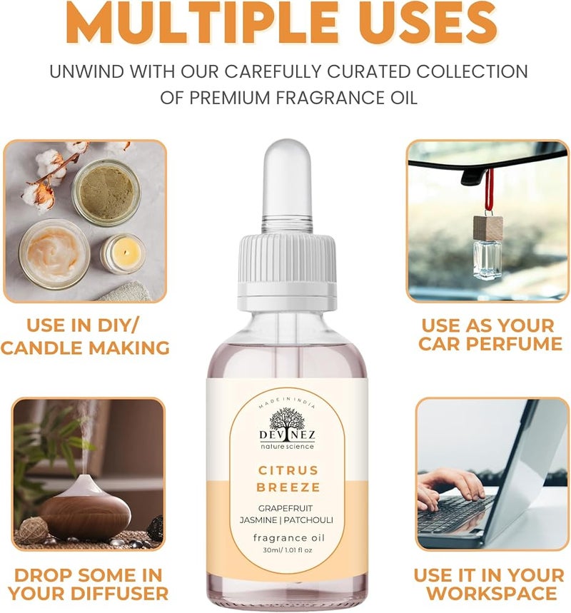 Devinez Citrus Breeze Fragrance Oil - (30ml), for Aromatherapy, Diffusers, DIY Candles, Air Fresheners, DIY soap-Making (IFRA Certifed) - Image 4