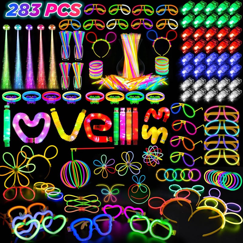 SHQDD Party Supplies Glow in the Dark Party Favors for Adults Kids 27 Carnival Accessories 56 LED Light Up Toys Bulk 100 Glow Sticks Party Pack Neon Party Supplies Decorations - Image 2