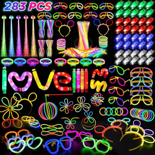 SHQDD Party Supplies Glow in the Dark Party Favors for Adults Kids 27 Carnival Accessories 56 LED Light Up Toys Bulk 100 Glow Sticks Party Pack Neon Party Supplies Decorations - Image 1