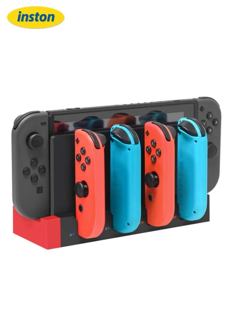 inston Game controller charger, supports charging 4 controllers simultaneously, suitable for Nintendo Switch OLED model Joy-Con charger, compatible with Switch and OLED model Joy-Con charging dock, USB charging base stand with indicator lights,Black - Image 1