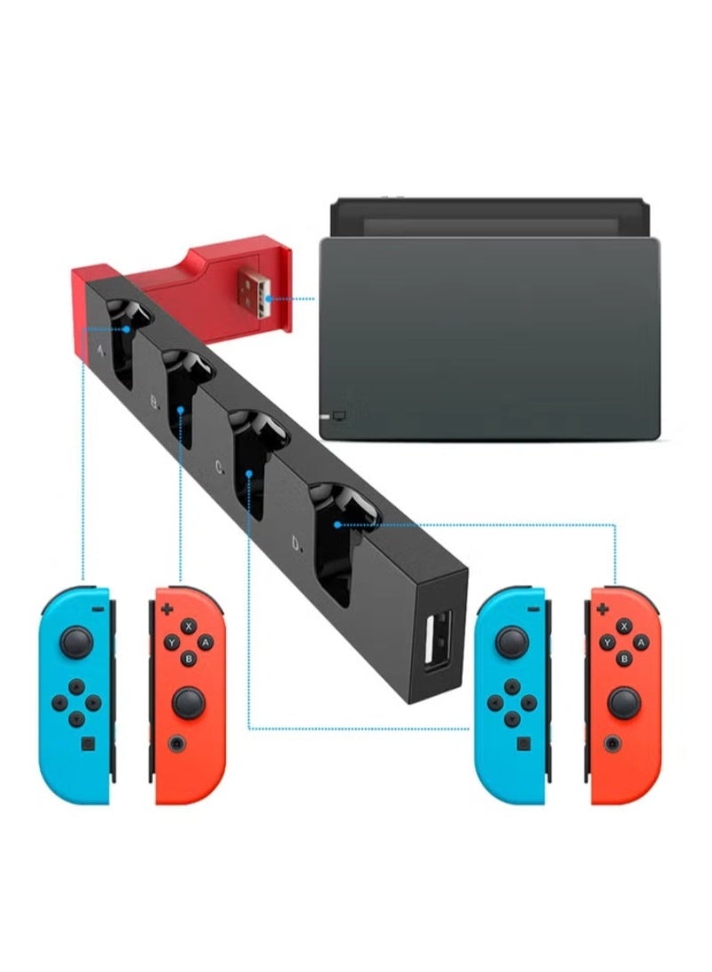 inston Game controller charger, supports charging 4 controllers simultaneously, suitable for Nintendo Switch OLED model Joy-Con charger, compatible with Switch and OLED model Joy-Con charging dock, USB charging base stand with indicator lights,Black - Image 4
