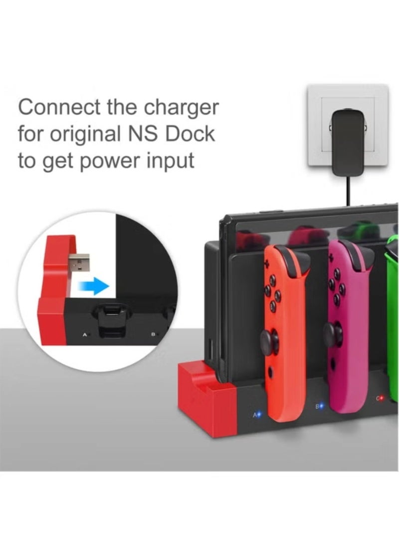 inston Game controller charger, supports charging 4 controllers simultaneously, suitable for Nintendo Switch OLED model Joy-Con charger, compatible with Switch and OLED model Joy-Con charging dock, USB charging base stand with indicator lights,Black - Image 3