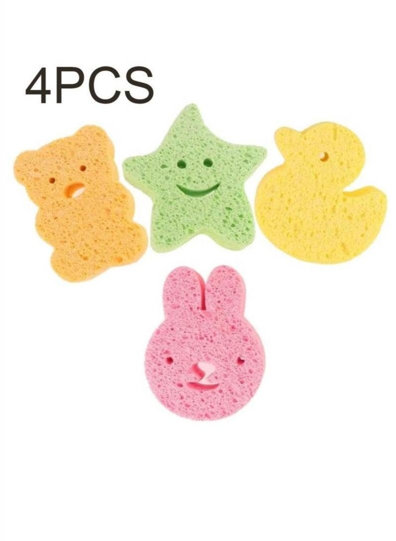 4 Pcs Baby Bath Sponges Cute Shower Sponges in Different Shapes Soft Absorbent Natural Wood Pulp Bathing Cotton for Kids Infant - Image 1