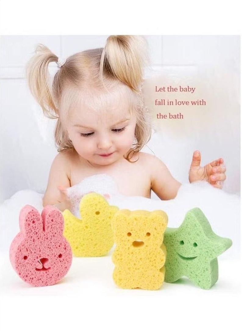 4 Pcs Baby Bath Sponges Cute Shower Sponges in Different Shapes Soft Absorbent Natural Wood Pulp Bathing Cotton for Kids Infant - Image 4