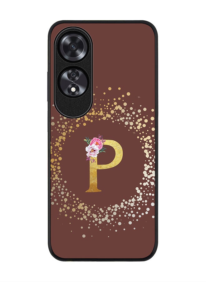 Stylizedd Rugged Black edge case for Oppo A60, Slim fit Case Flexible TPU Gel Thin Cover - Custom Monogram Initial Letter Floral Pattern Alphabet - P (Brown ) - Image 1