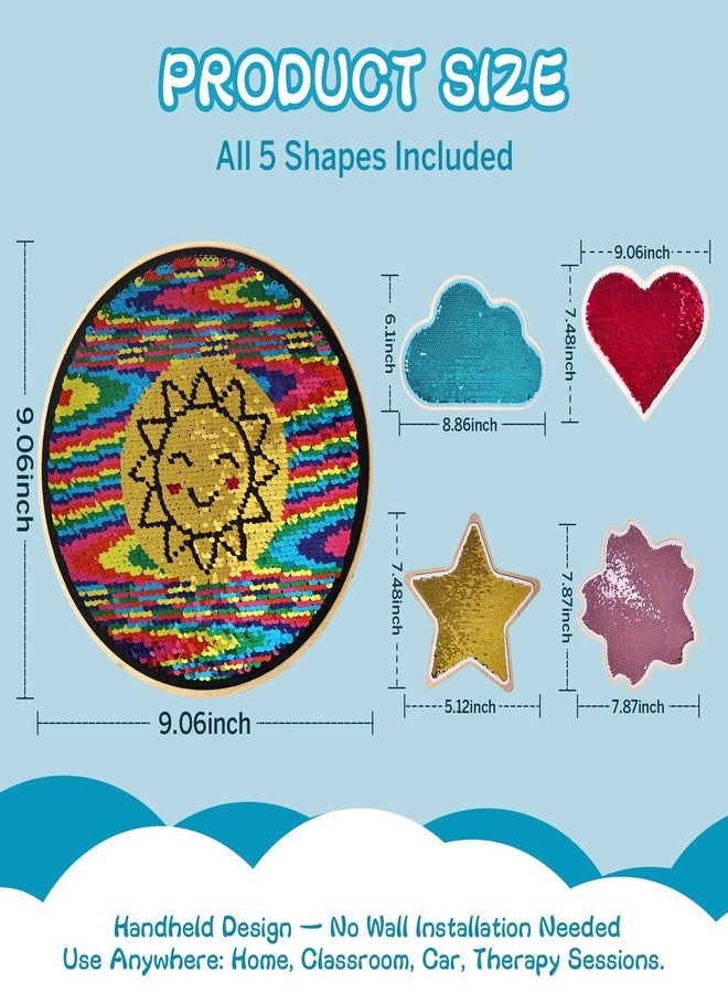 Cunsen 5-Pack Sequin Sensory Panels for Kids - 9.8'' Reversible Sequin Fabric Panels with Wooden Base for Kids - Image 2