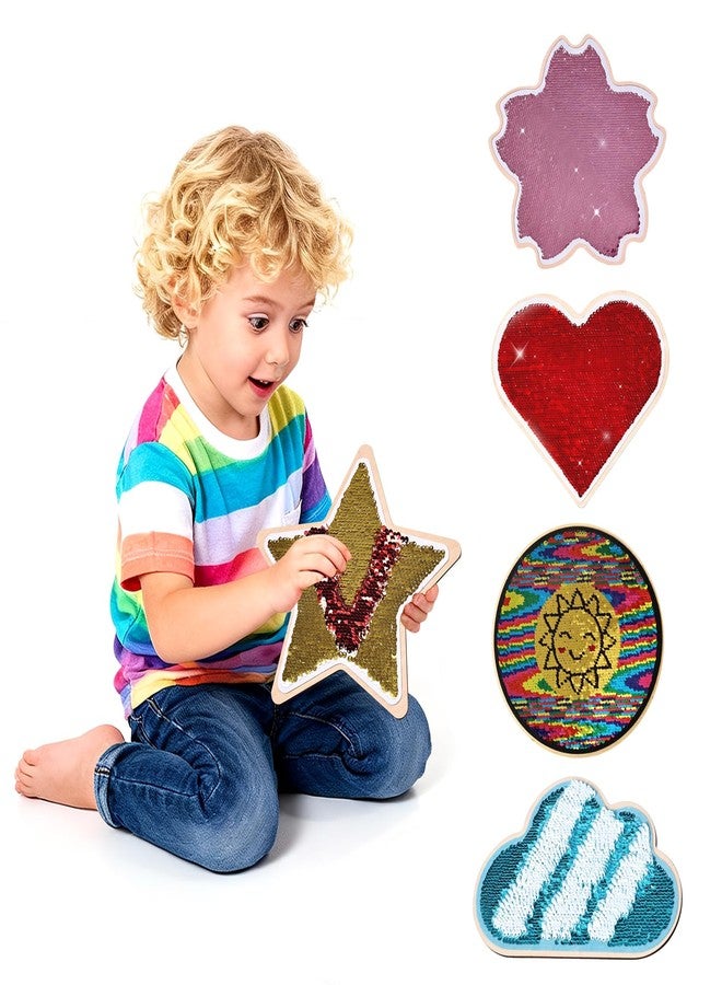 Cunsen 5-Pack Sequin Sensory Panels for Kids - 9.8'' Reversible Sequin Fabric Panels with Wooden Base for Kids - Image 1