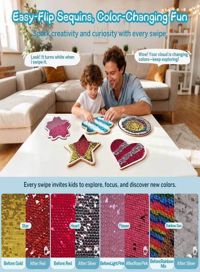 Cunsen 5-Pack Sequin Sensory Panels for Kids - 9.8'' Reversible Sequin Fabric Panels with Wooden Base for Kids - Image 3