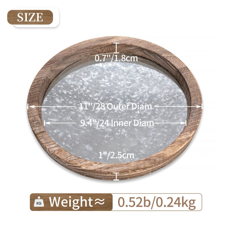 Hanobe Round Wood Decorative Tray: Rustic Wooden Trays for Coffee Table Farmhouse Centerpiece - Vintage Mirror Candle Tray for Home Decor Ottoman Bathroom Kitchen Organizer - Image 4