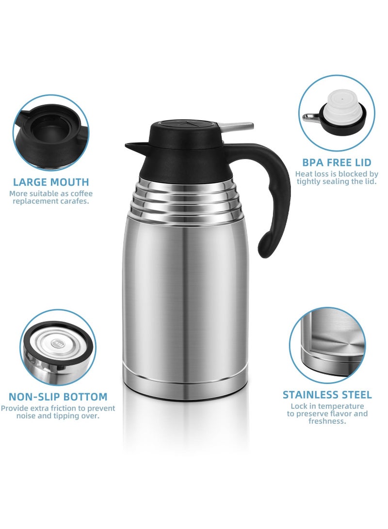SYOSI 68oz Thermal Coffee Carafe, 12 Hours Hot Beverage Dispenser, Stainless Steel Insulated Vacuum Thermos Coffee Carafes For Keeping Hot/Cold, Travel Size Coffee Carafe Airpot, Tea, Water  - Image 2