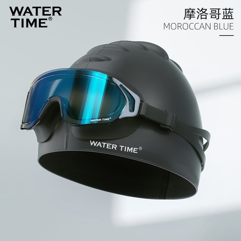 WaterTime Anti-Fog HD Waterproof Swimming Goggles with Prescription Lenses & Swim Cap Set - Large Frame for Men and Women - Image 1
