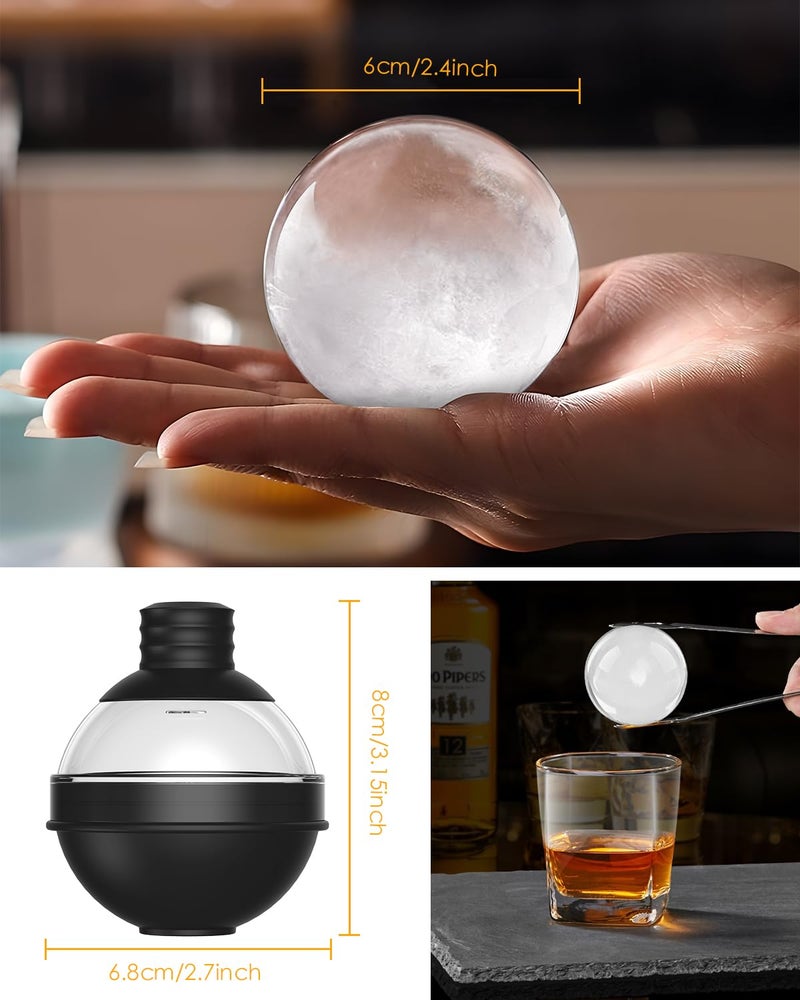 TriLink Large Round Ice Ball Maker Mold Silicone for Whiskey - Set of 4 with 2-in-1 Funnel Lid - 2.4 Inch Big Sphere Ice Mold for Cocktails Bourbon - Easy Release - Perfectly Round Ice Cube Tray - Image 4