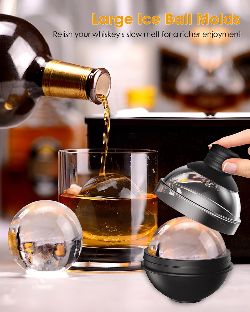 TriLink Large Round Ice Ball Maker Mold Silicone for Whiskey - Set of 4 with 2-in-1 Funnel Lid - 2.4 Inch Big Sphere Ice Mold for Cocktails Bourbon - Easy Release - Perfectly Round Ice Cube Tray - Image 2