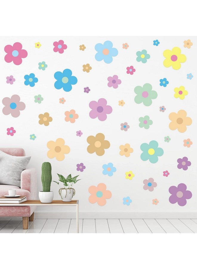 TaoBary 288 Pcs Y2K Cute Flowers Wall Sticker Colorful Floral Wall Decal Vinyl Peel And Stick Preppy Hippie Stickers Aesthetic Wall Flowers Wall Decor For Nursery Bedroom(9.1 X 11.4 Inch Light Color) - Image 1