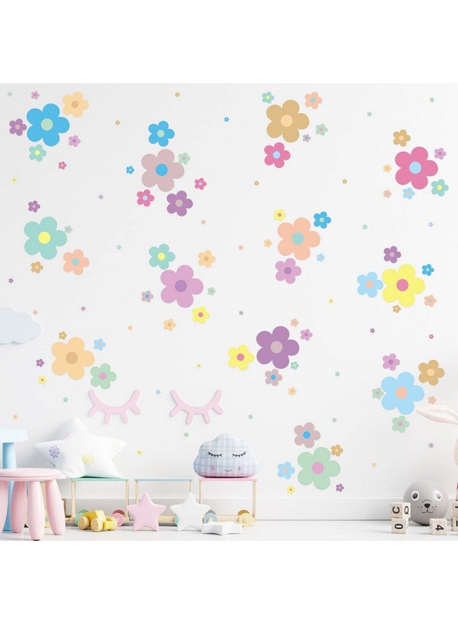TaoBary 288 Pcs Y2K Cute Flowers Wall Sticker Colorful Floral Wall Decal Vinyl Peel And Stick Preppy Hippie Stickers Aesthetic Wall Flowers Wall Decor For Nursery Bedroom(9.1 X 11.4 Inch Light Color) - Image 4