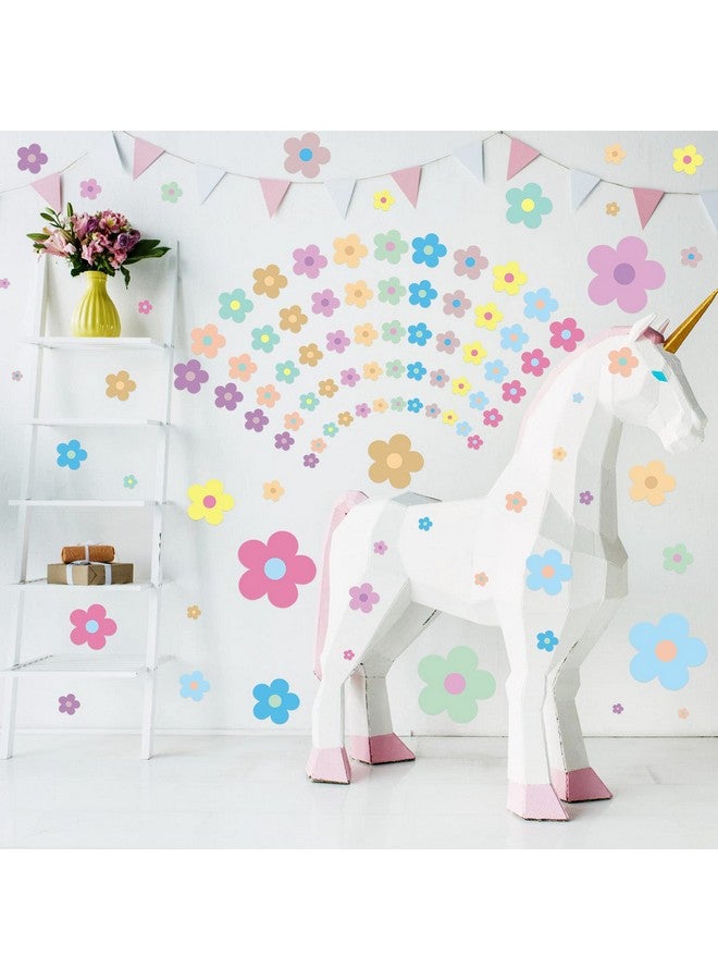 TaoBary 288 Pcs Y2K Cute Flowers Wall Sticker Colorful Floral Wall Decal Vinyl Peel And Stick Preppy Hippie Stickers Aesthetic Wall Flowers Wall Decor For Nursery Bedroom(9.1 X 11.4 Inch Light Color) - Image 5