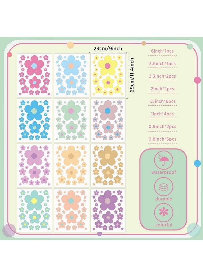 TaoBary 288 Pcs Y2K Cute Flowers Wall Sticker Colorful Floral Wall Decal Vinyl Peel And Stick Preppy Hippie Stickers Aesthetic Wall Flowers Wall Decor For Nursery Bedroom(9.1 X 11.4 Inch Light Color) - Image 2