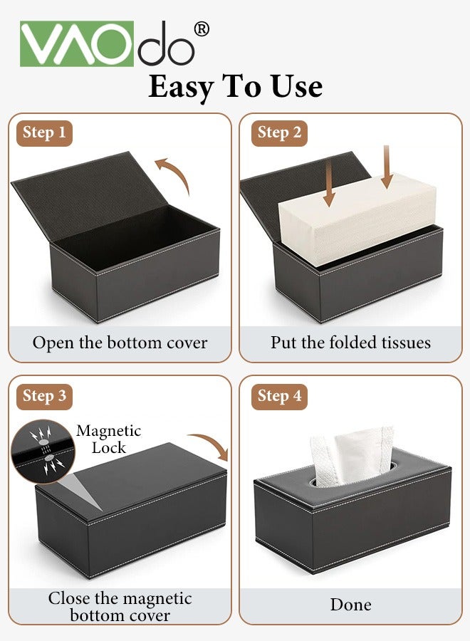فاو دو غطاء علبة مناديل مستطيل مع قاعدة مغناطيسية، حامل علبة مناديل من جلد البولي يوريثان للمناديل، غطاء علبة مناديل مستطيل، حامل مناديل للحمام والسيارة والديكور المنزلي 12*24*9.5 سم - Image 3