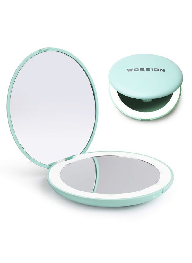 wobsion مرآة مكياج سفر مضاءة LED، تكبير 1x/10x، مدمجة، محمولة لحقيبة اليد، المحفظة، الجيب، 3.5 بوصة مضاءة، قابلة للطي، محمولة باليد، مزدوجة الجوانب، دائرية، سماوي - Image 1