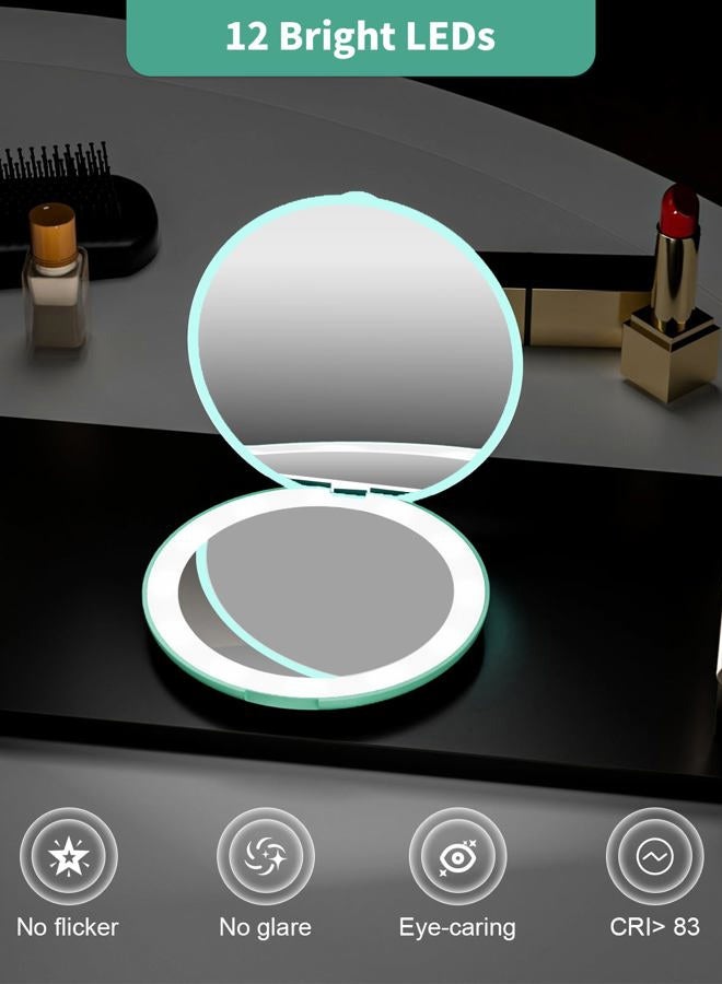 wobsion مرآة مكياج سفر مضاءة LED، تكبير 1x/10x، مدمجة، محمولة لحقيبة اليد، المحفظة، الجيب، 3.5 بوصة مضاءة، قابلة للطي، محمولة باليد، مزدوجة الجوانب، دائرية، سماوي - Image 5