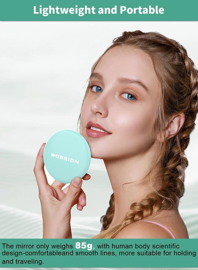 wobsion مرآة مكياج سفر مضاءة LED، تكبير 1x/10x، مدمجة، محمولة لحقيبة اليد، المحفظة، الجيب، 3.5 بوصة مضاءة، قابلة للطي، محمولة باليد، مزدوجة الجوانب، دائرية، سماوي - Image 4