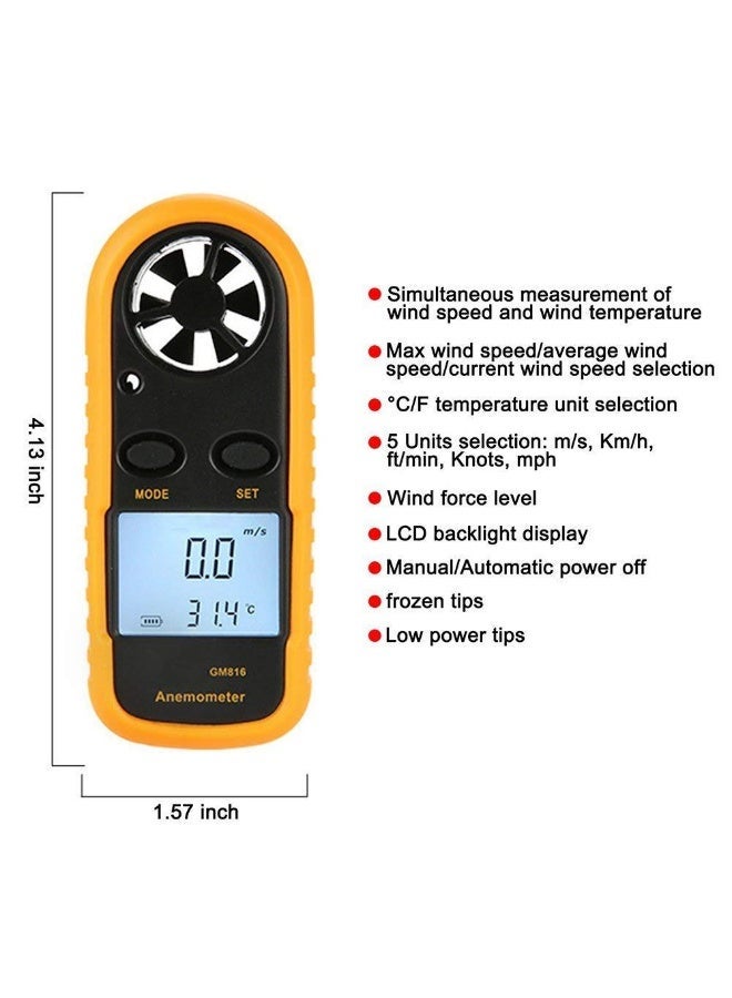 Benetech Digital Anemometer Wind Speed Meter with LCD Backlight, 5 Wind Speed Units, Temperature Measurement °C/°F, Max/Average/Current Wind Speed Display - Image 3