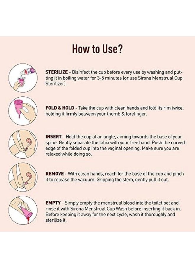 Sirona - Reusable Menstrual Cup For Women ; Medium Size With Pouch ; Ultra Soft Odour And Rash Free ; 100% Medical Grade Silicone ; No Leakage ; Protection For Up To 810 Hours ; Us Fda Registered - Image 1