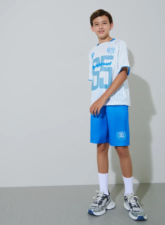 Styli Teen Boys Striped Graphic Print Oversized T-Shirt and Shorts Active Set