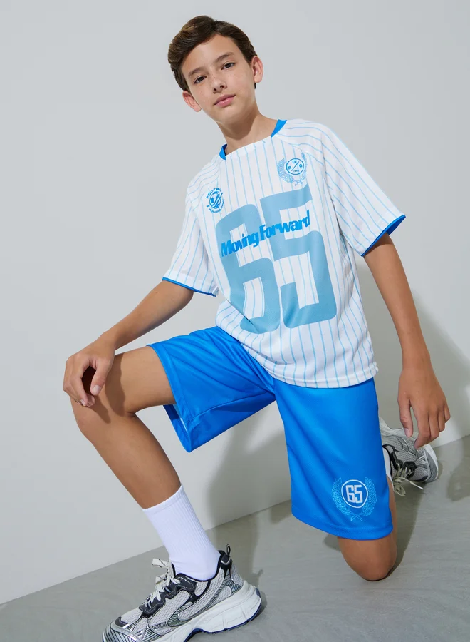 Styli Teen Boys Striped Graphic Print Oversized T-Shirt and Shorts Active Set