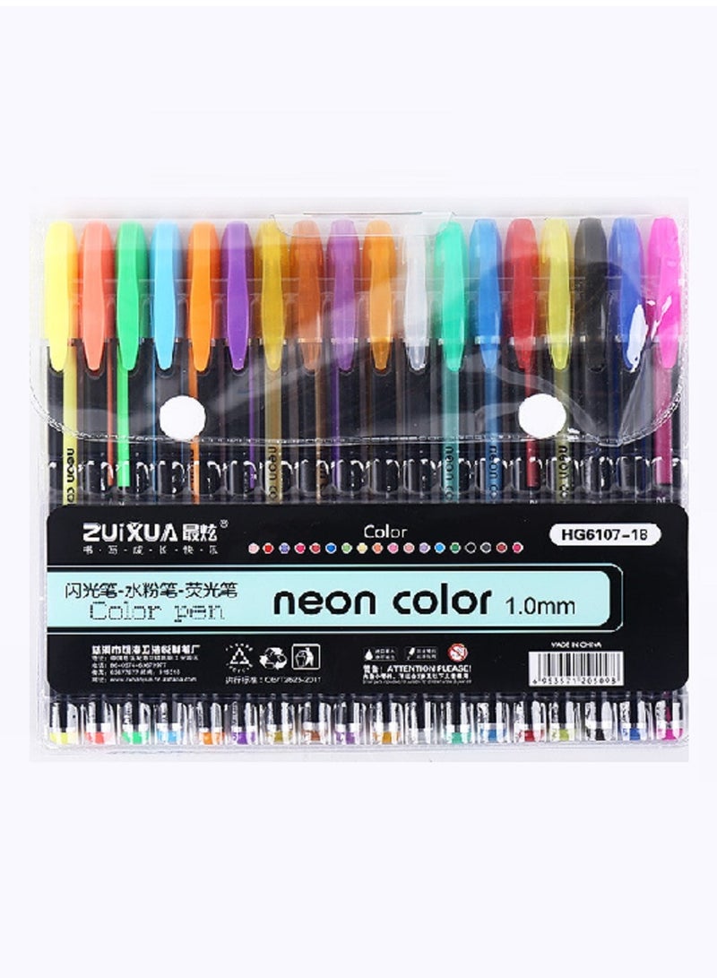 Zuixua 18 Colors Fluorescent Pen 1.0 Neutral Flash Pens for School Supplies - Image 1