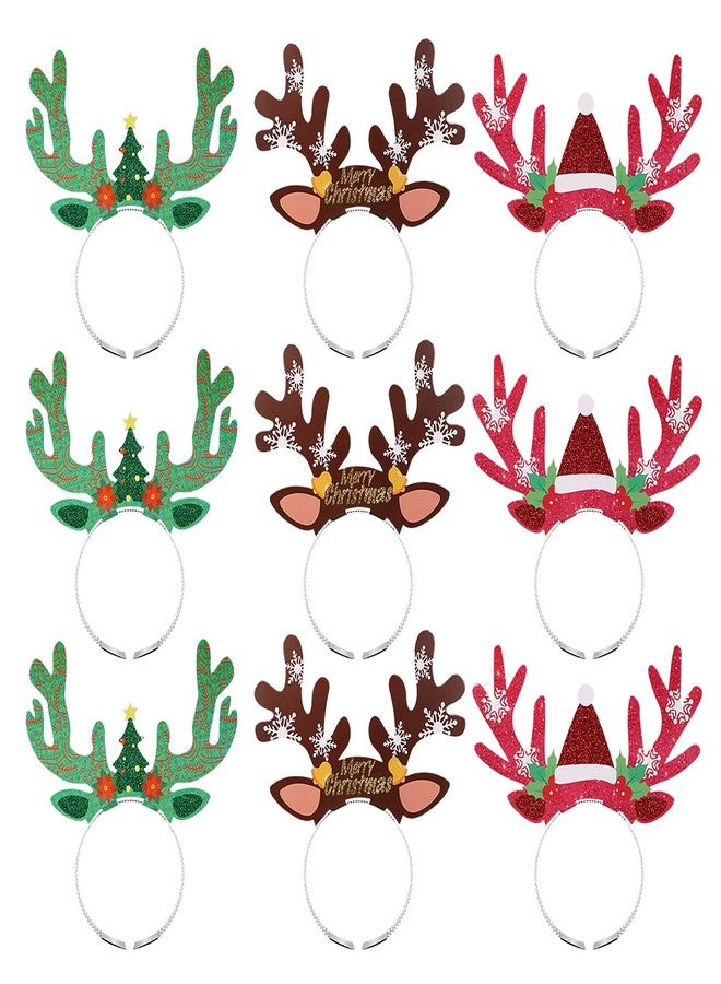 Amosfun 9pcs Christmas Reindeer Headband Antlers Headband Hair Hoops Merry Christmas Headdress Festival Party Supplies - Image 1