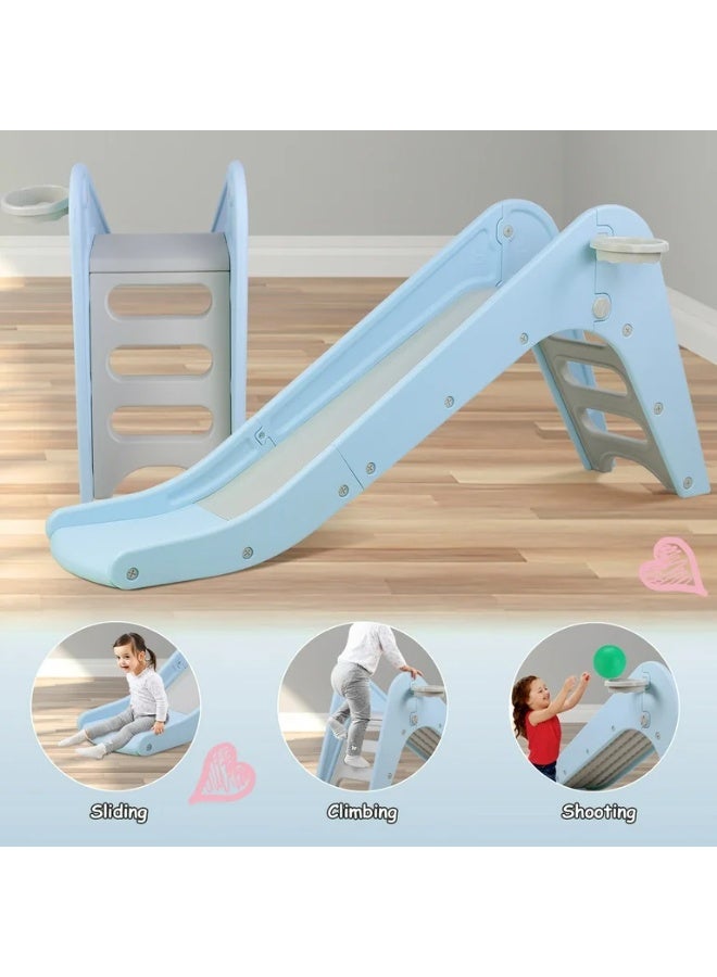 ALBADER Kids Slide with Basketball Hoop Safe Design Rounded Corners Long 160 cm Sliding Track Built-in Ladder Indoor Outdoor Play Durable Plastic, Soft Slide For Kids With basketball hoop - Image 3